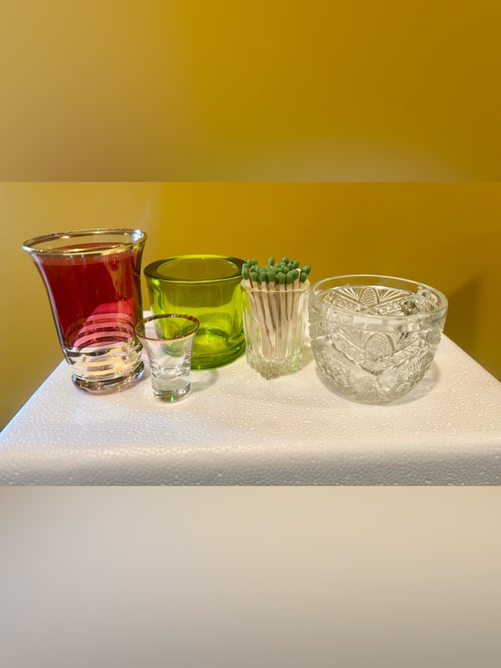 Bundle of assorted vintage small glass catch all vessels functional storage